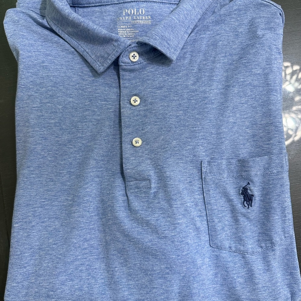 Mens- Short sleeve Ralph Lauren Heather Blue Polo